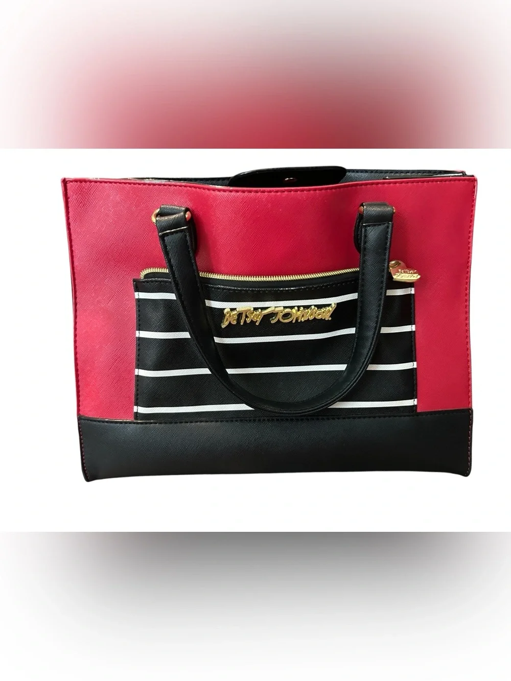 Betsey Johnson Red and Black Striped Tote Bag